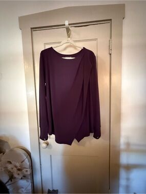 Betabrand Deep Purple Long-Sleeve Draped Top